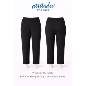 Attitudes by Renee Womens 1XP Black Pull-On Straight Leg Ankle Crop Pants Petite